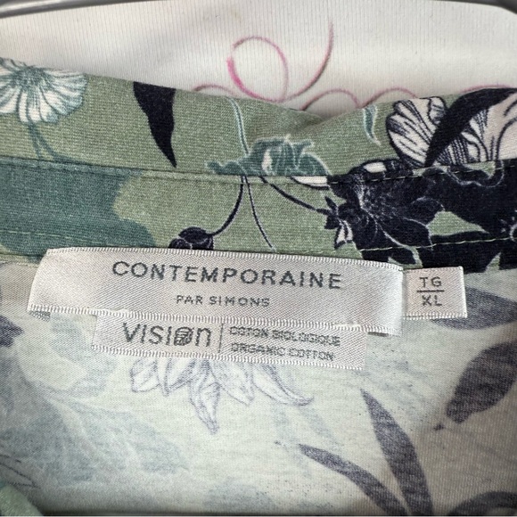 Simons t-shirt, half buttons, flowers polo Green Floral Button Down Shirt - Picture 9 of 12